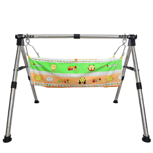 APAV Fully Foldable Portable Cradle with Round Frame, Multi-use Indian Style Folding Ghodiyu | Comfortable Cotton Seat | Stainless Steel Cradle (Black)