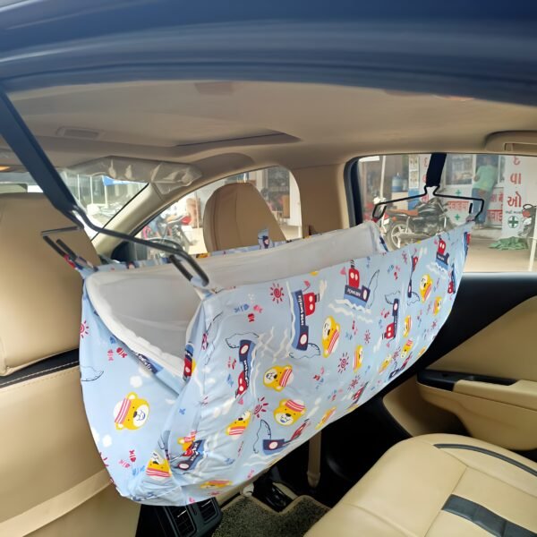 APAV Cotton Cradle for Car with Zipper and Net | Comfortable for Long Car Rides | Travelling car Hanging Juhla/Cradle for Baby I Multicolor