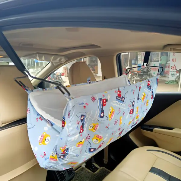 APAV Cotton Cradle for Car with Zipper and Net | Comfortable for Long Car Rides | Travelling car Hanging Juhla/Cradle for Baby I Multicolor
