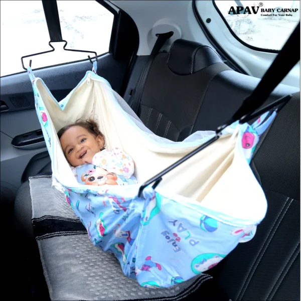 APAV Car Cradle For 0 To 3 Year Baby | Cotton Travel Swing for infants/New Born Baby | Portable Hanging Cradle for Safe Naps | Car Jhula with Mosquito Net | for Road Trips & Car Naps | Swing